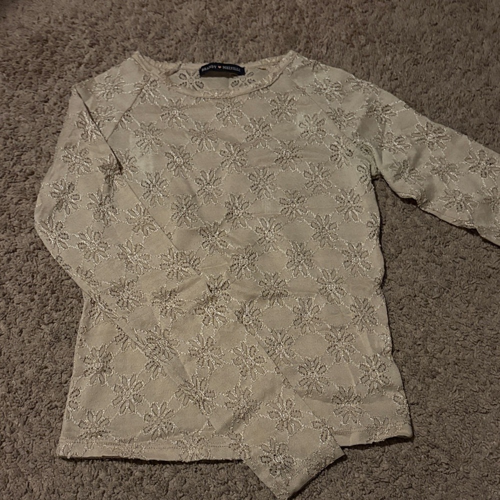 Brandy Melville Ivory Metallic Floral Knit Top